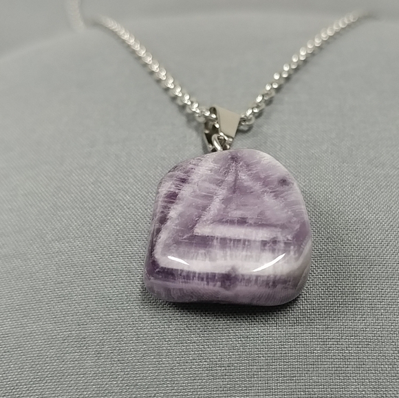 Chevron Purple Amethyst Necklace Natural Gemstone Pendant Stainless-Steel Chain - Picture 4 of 17
